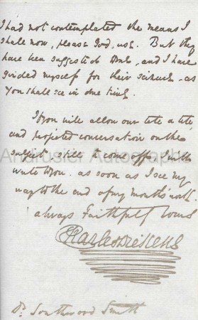 autographed letter of Charles Dickens